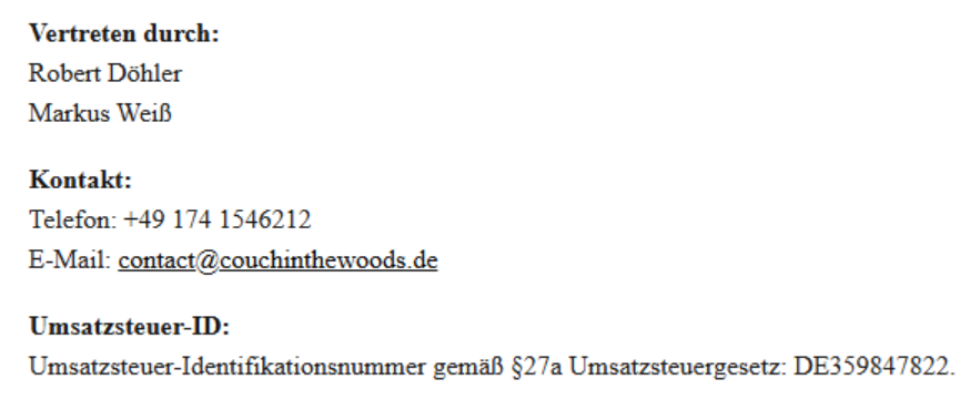 Impressum - Couch in the Woods